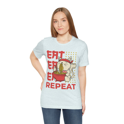 Ramen Cat Tee — "Eat Sleep Repeat" Cute Noodle Lover T-Shirt