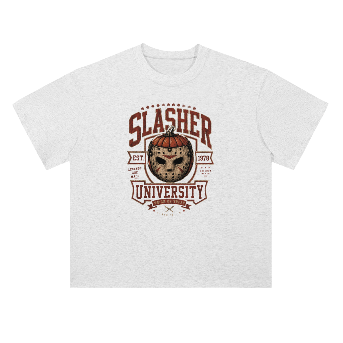 Slasher University Horror Mask Graphic Drop Shoulder Tee