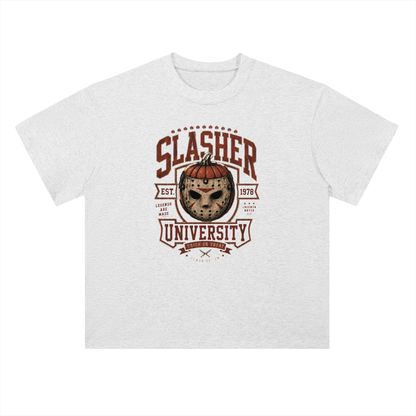 Slasher University Horror Mask Graphic Drop Shoulder Tee