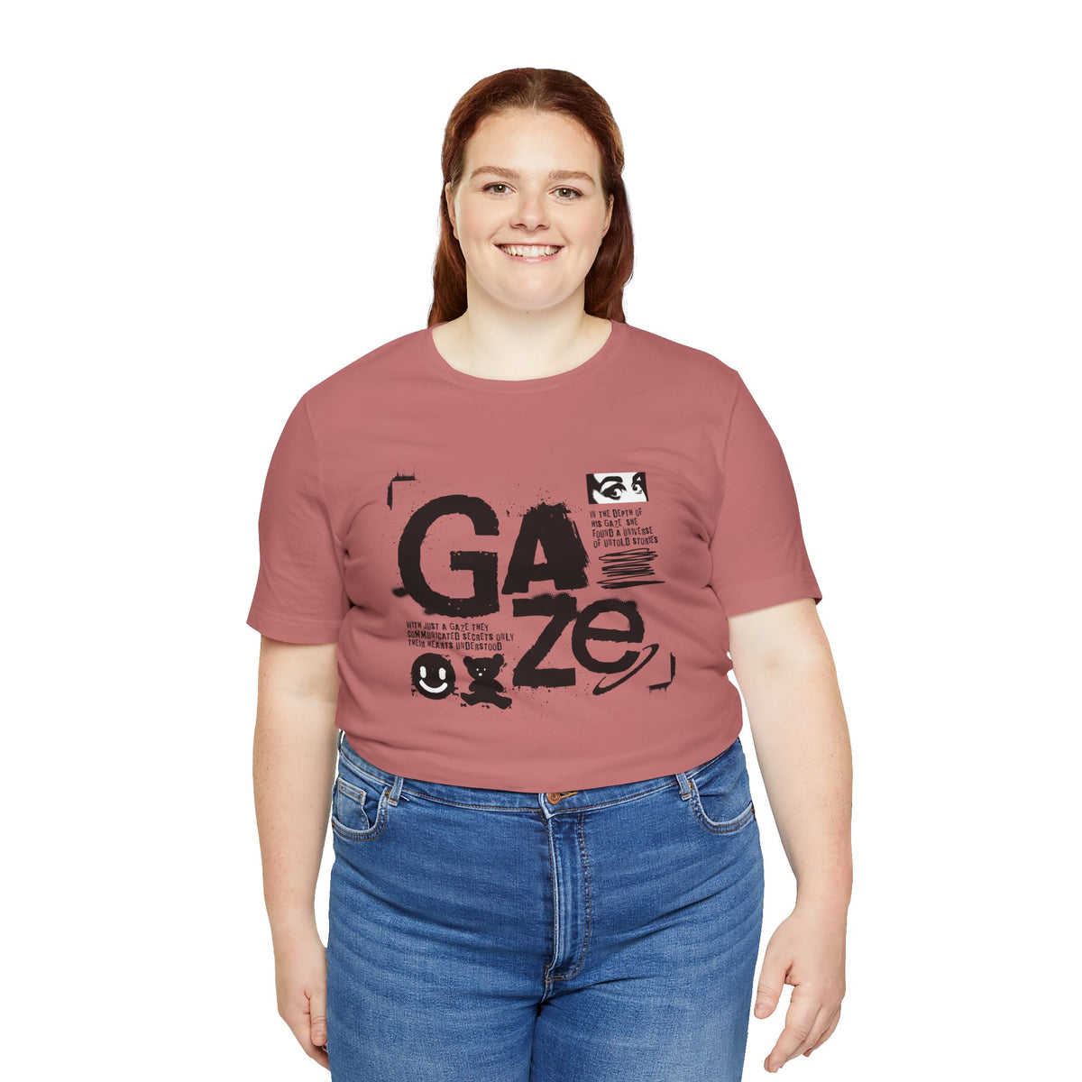 Gaze Typography Graphic Tee — Abstract Monochrome Text Art T-Shirt