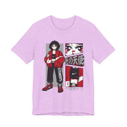 Anime Streetwear Tee — Red-Jacket Angel Graphic