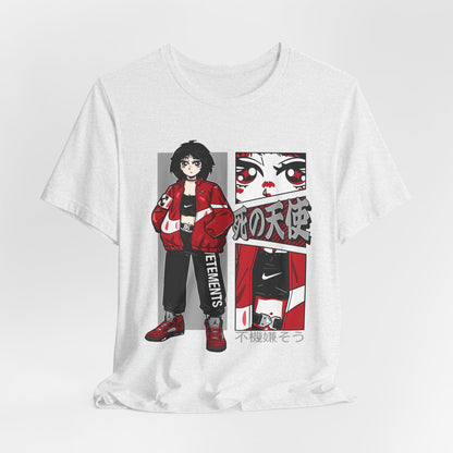 Anime Streetwear Tee — Red-Jacket Angel Graphic