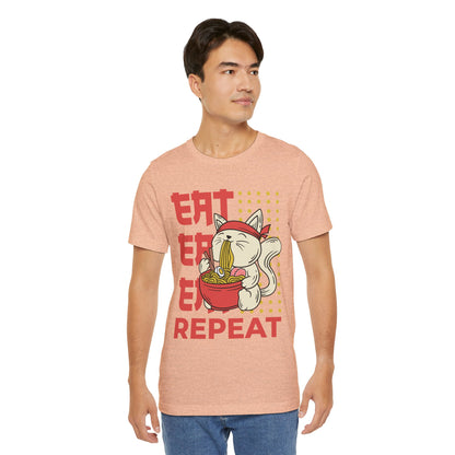 Ramen Cat Tee — "Eat Sleep Repeat" Cute Noodle Lover T-Shirt