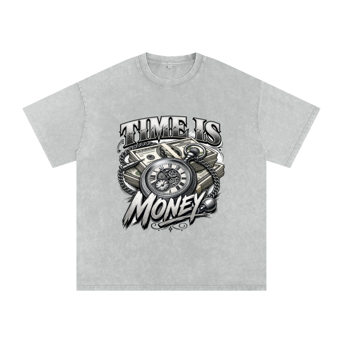 Time Is Money Snow-Washed Cotton Graphic Tee