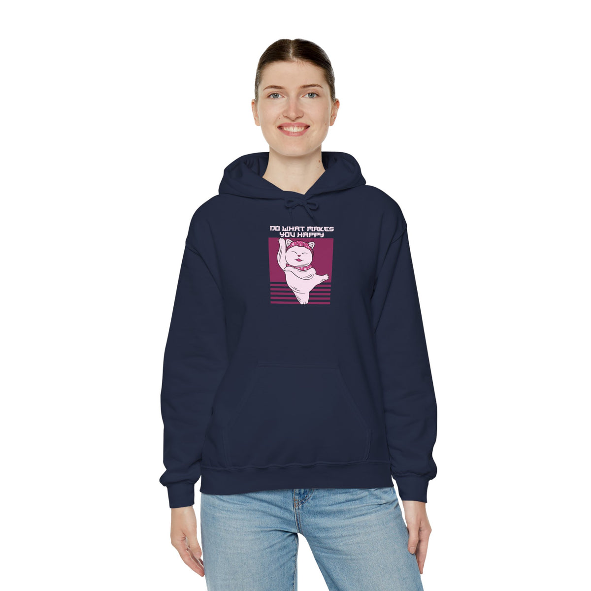 Hoodie — Retro Pink Cat 'Do What Makes You Happy' Graphic Sweatshirt
