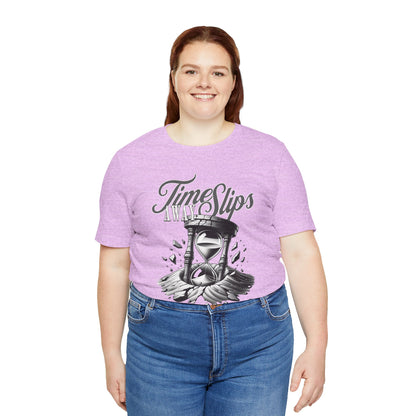 Time Slips Hourglass T‑Shirt — Vintage Black & White Graphic Tee