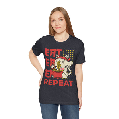 Ramen Cat Tee — "Eat Sleep Repeat" Cute Noodle Lover T-Shirt