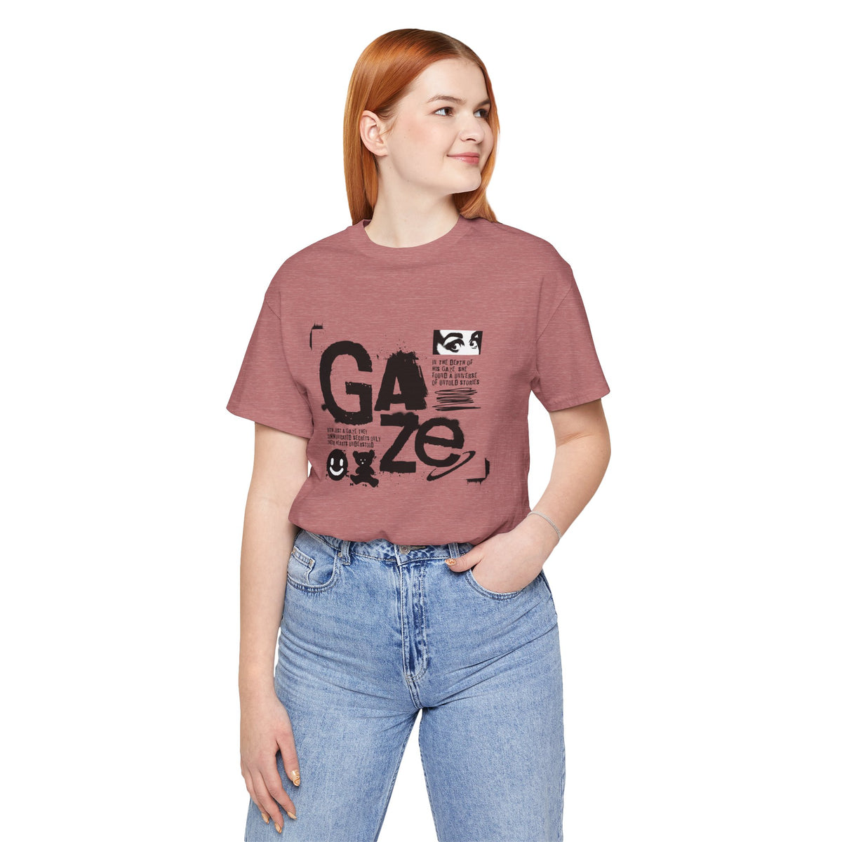 Gaze Typography Graphic Tee — Abstract Monochrome Text Art T-Shirt