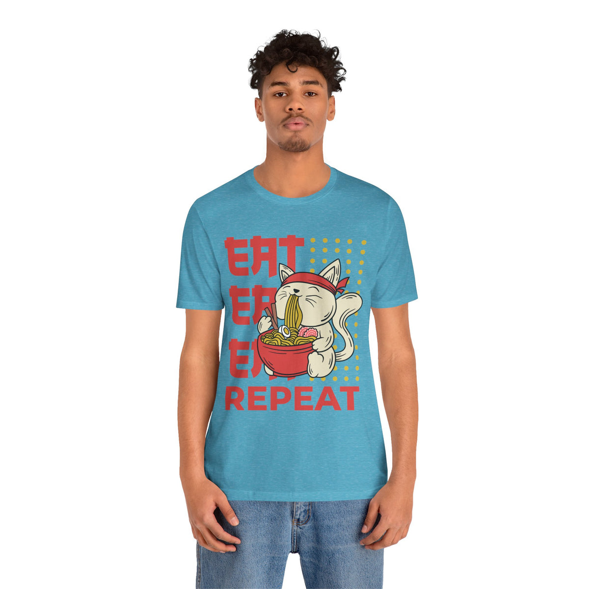 Ramen Cat Tee — "Eat Sleep Repeat" Cute Noodle Lover T-Shirt