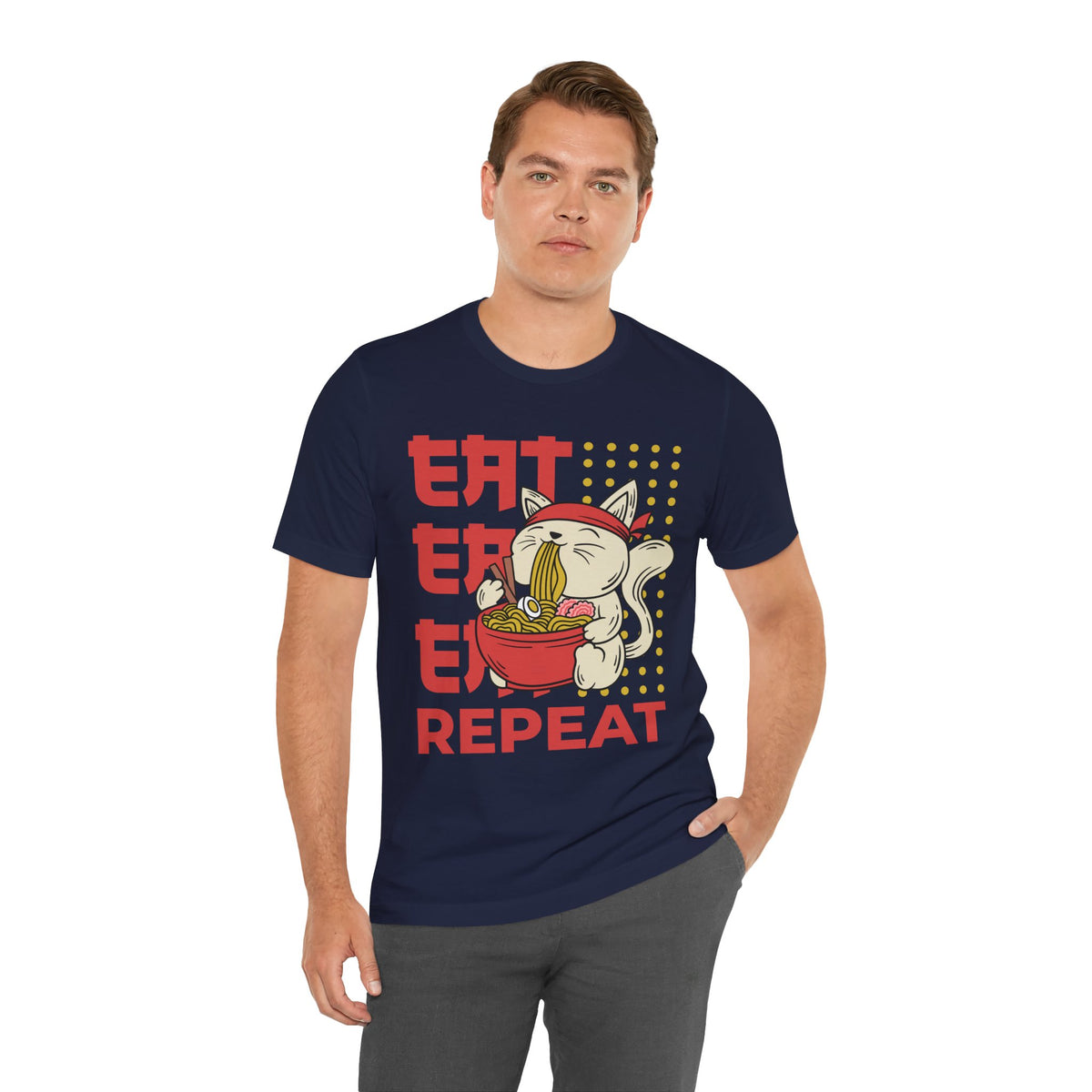 Ramen Cat Tee — "Eat Sleep Repeat" Cute Noodle Lover T-Shirt