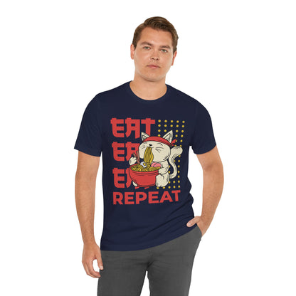 Ramen Cat Tee — "Eat Sleep Repeat" Cute Noodle Lover T-Shirt