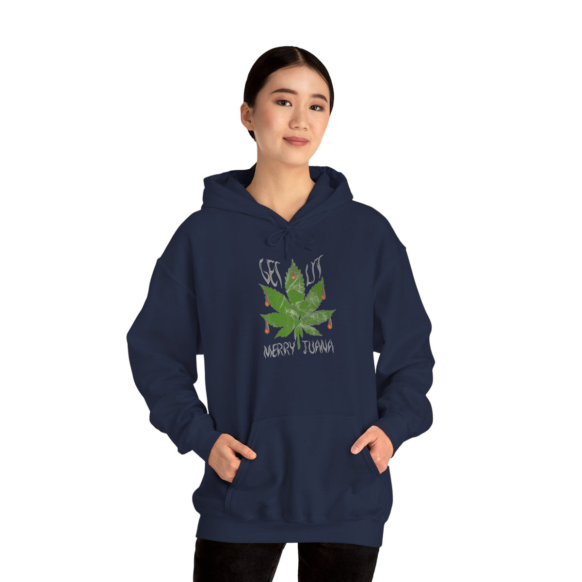 Cannabis Leaf Hoodie - "Get High" Retro Green Graphic Pullover