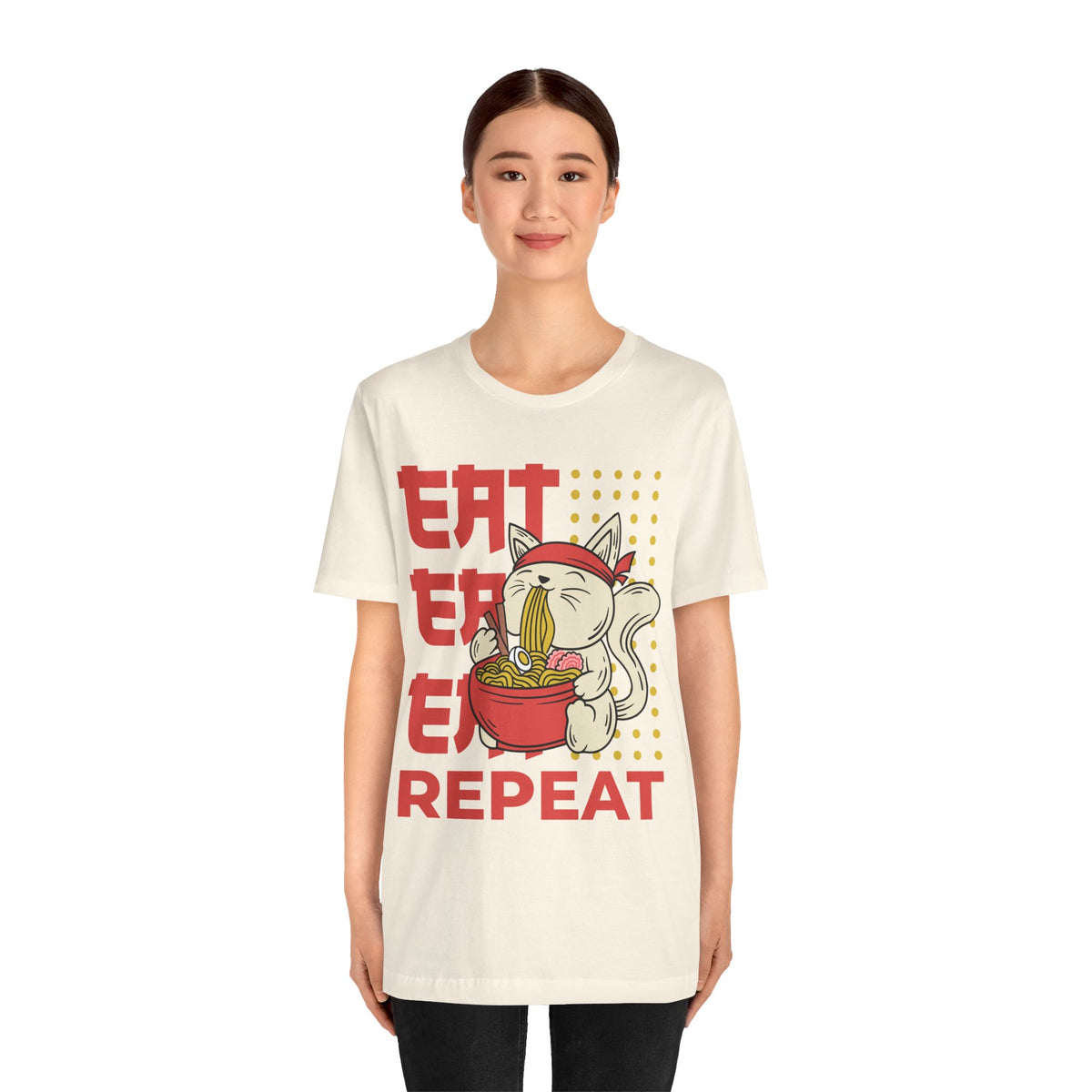Ramen Cat Tee — "Eat Sleep Repeat" Cute Noodle Lover T-Shirt