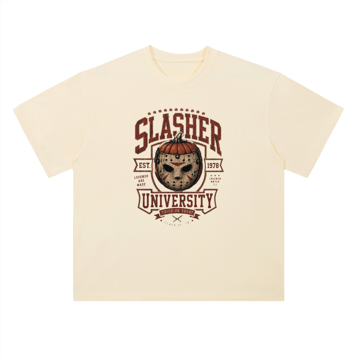 Slasher University Horror Mask Graphic Drop Shoulder Tee