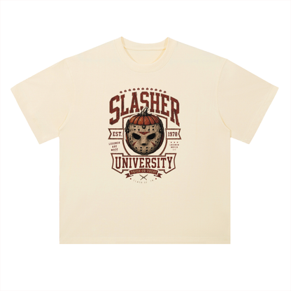 Slasher University Horror Mask Graphic Drop Shoulder Tee