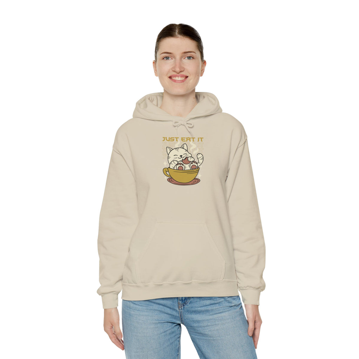 Cat Latte Hoodie - "Just Eat It" Cute Cat in Cup Sweatshirt