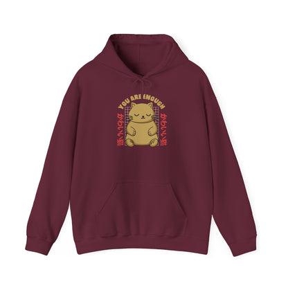 Hoodie — Cute 'You Are Enough' Kawaii Cat Comfort Hoodie