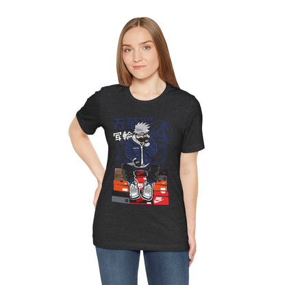 Anime Sneakerhead Tee — Sitting Character on Shoe Boxes with Japanese Text