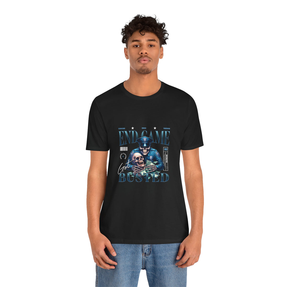 Endgame Got Busted Tee — Police Skull Graphic T-Shirt