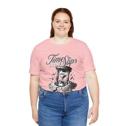 Time Slips Hourglass T‑Shirt — Vintage Black & White Graphic Tee