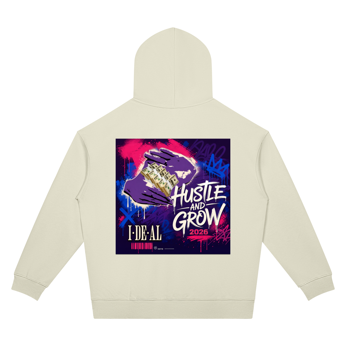 Hustle and Grow Two-sided Graphic Drop Shoulder Hoodie