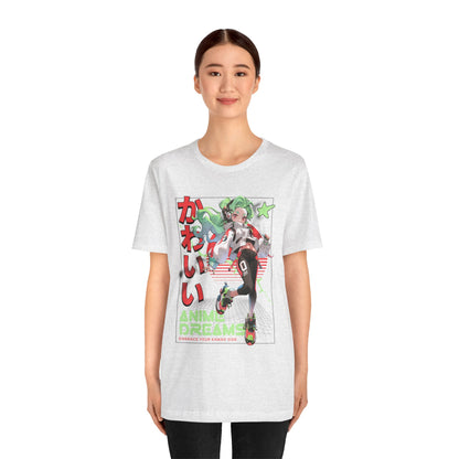 Anime Dreams Kawaii Tee — Neon Retro Anime Girl Graphic T-Shirt