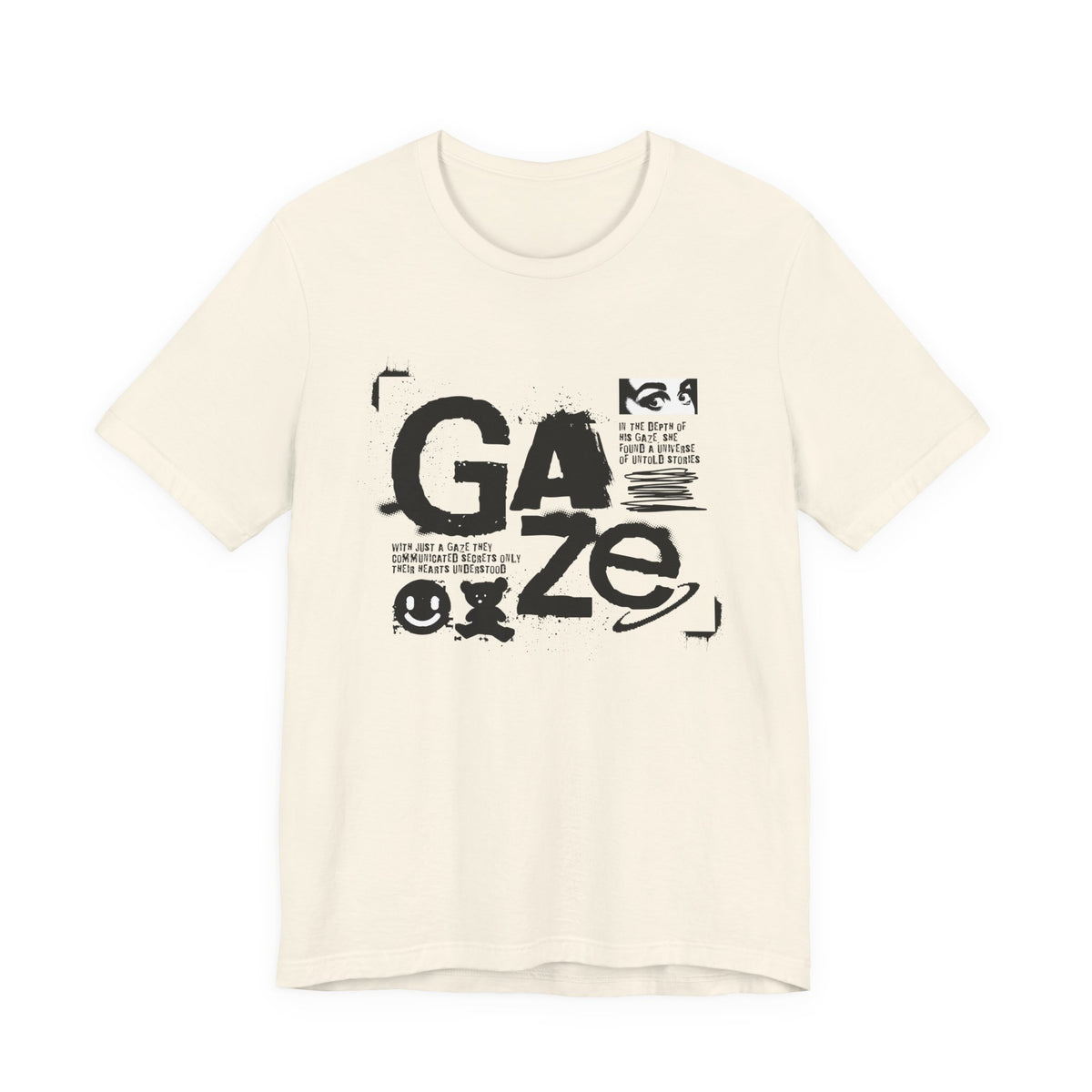 Gaze Typography Graphic Tee — Abstract Monochrome Text Art T-Shirt