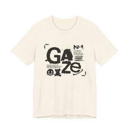 Gaze Typography Graphic Tee — Abstract Monochrome Text Art T-Shirt