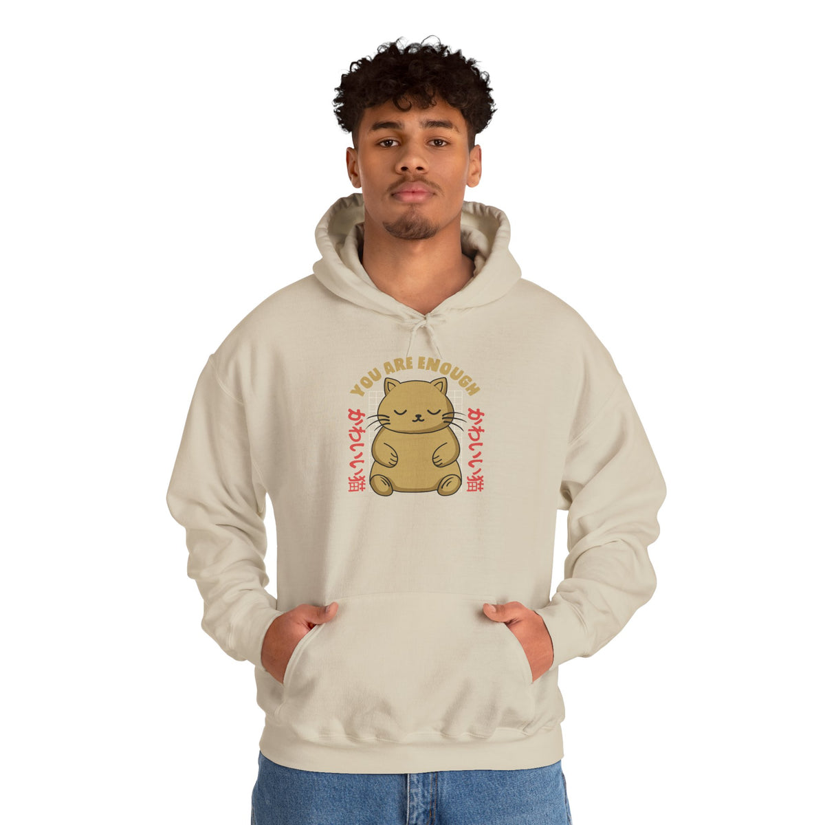 Hoodie — Cute 'You Are Enough' Kawaii Cat Comfort Hoodie