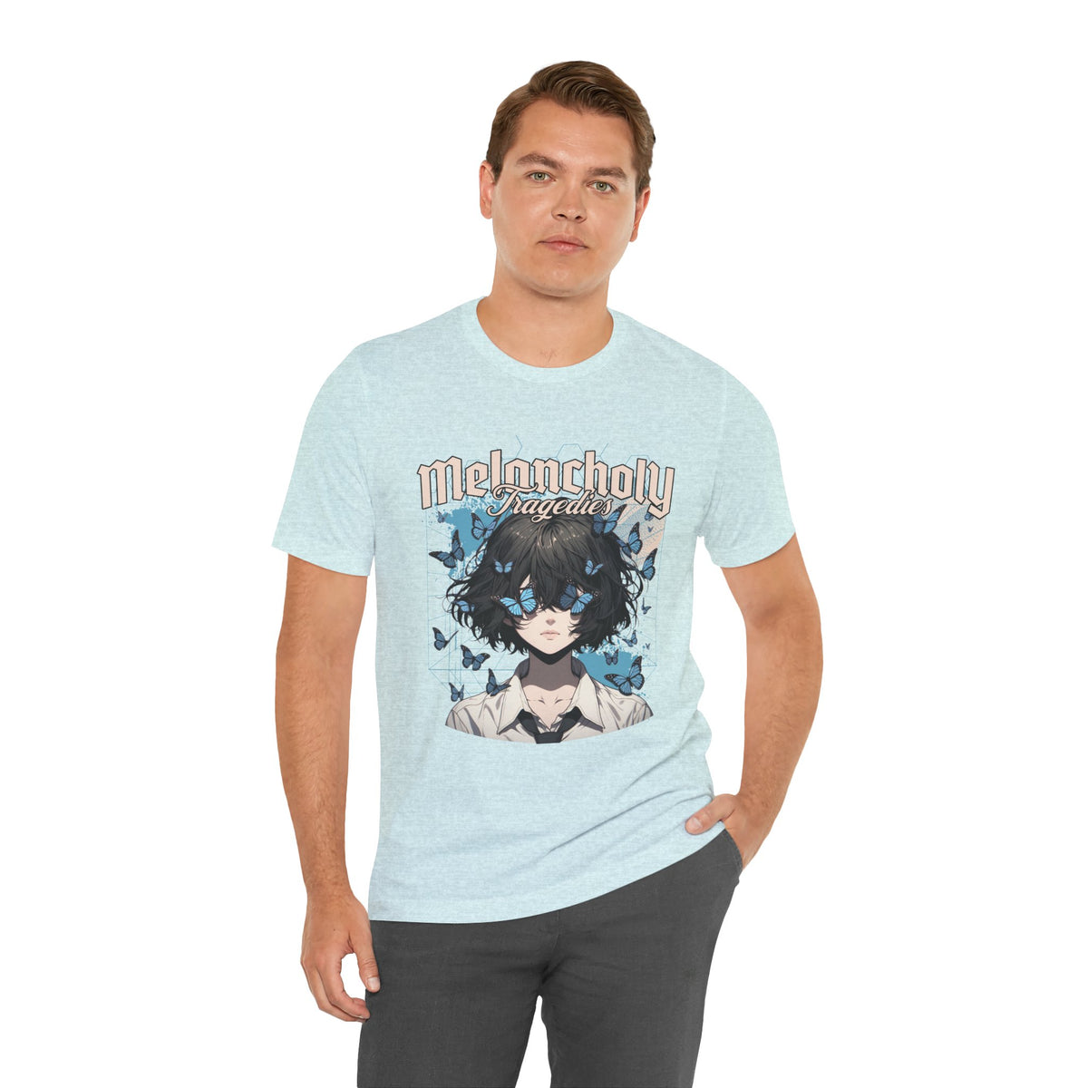Melancholy Tragedia Anime Tee — Blue Butterflies Graphic T-Shirt