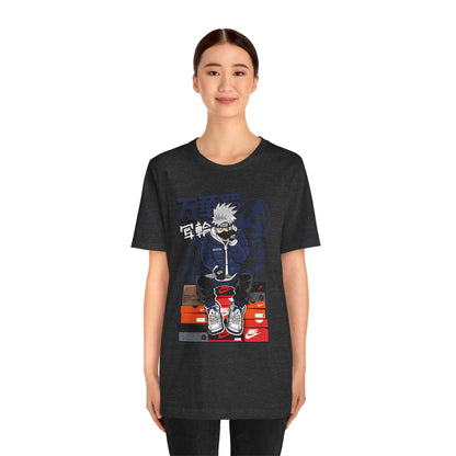 Anime Sneakerhead Tee — Sitting Character on Shoe Boxes with Japanese Text