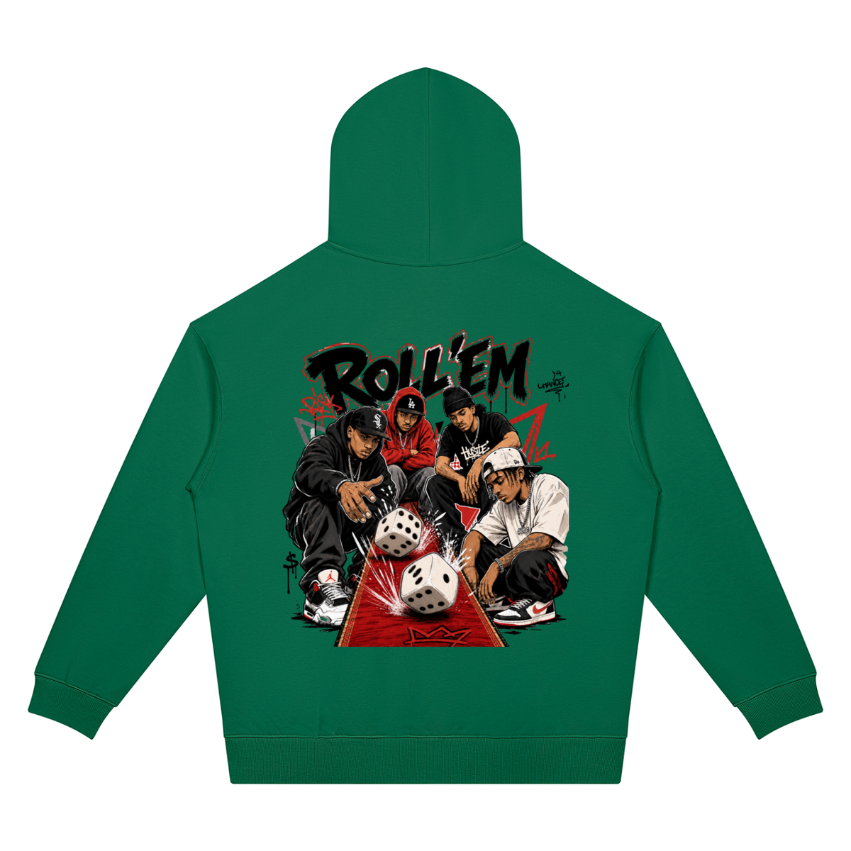 Dice Game Two-Sided Graphic Drop Shoulder Hoodie