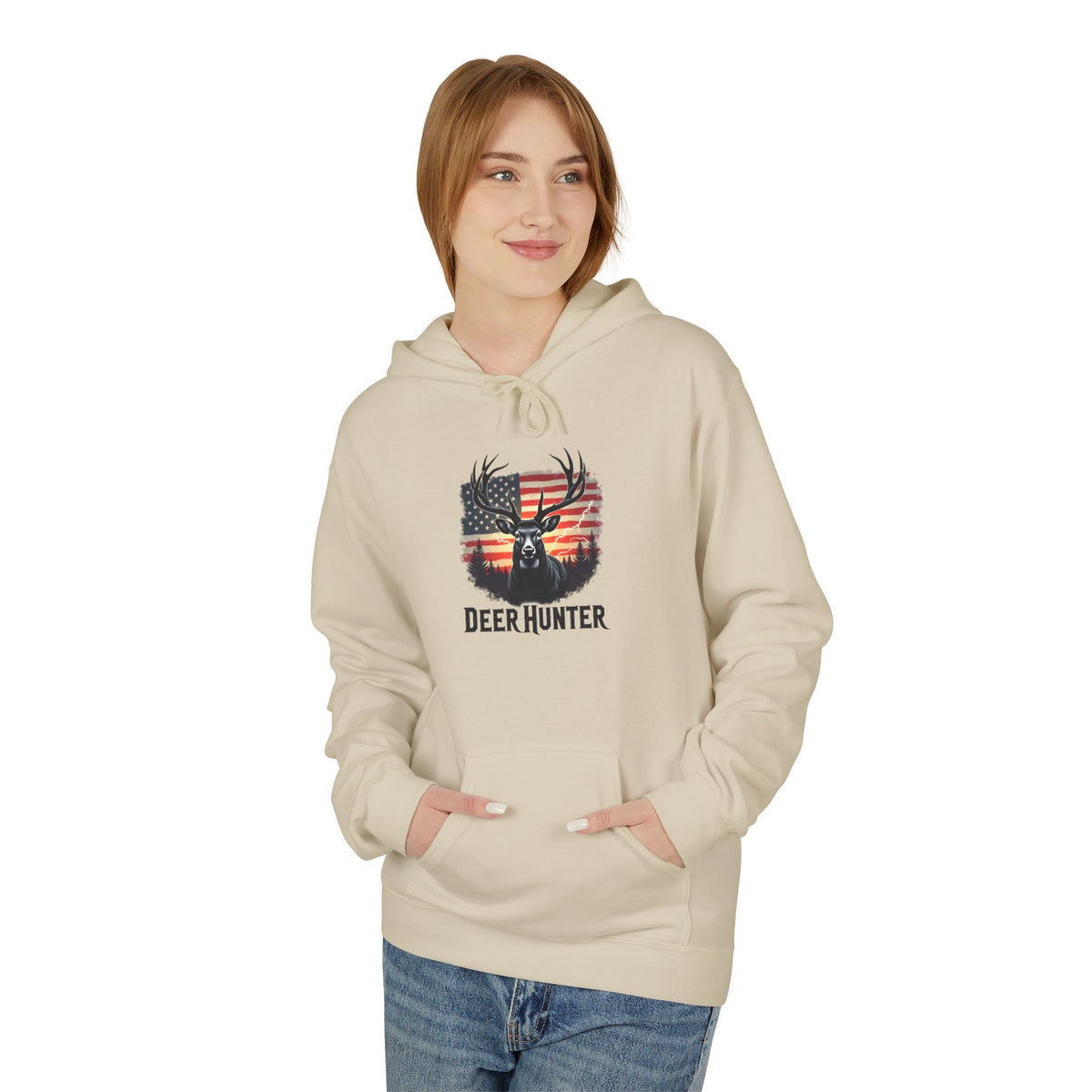 Deer Hunter Hoodie - American Flag Antler Graphic Pullover