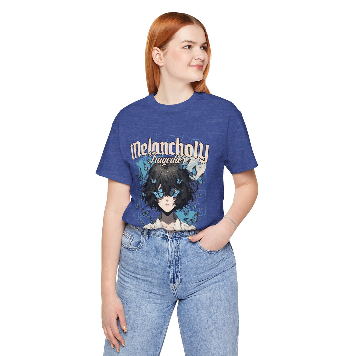 Melancholy Tragedia Anime Tee — Blue Butterflies Graphic T-Shirt
