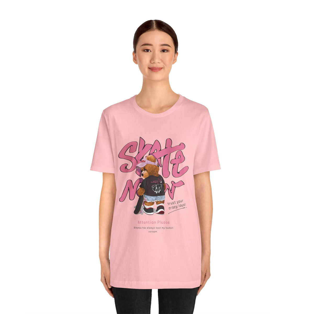 Skate Mom Bear Tee — Cute Pink Skateboard Graphic T-Shirt