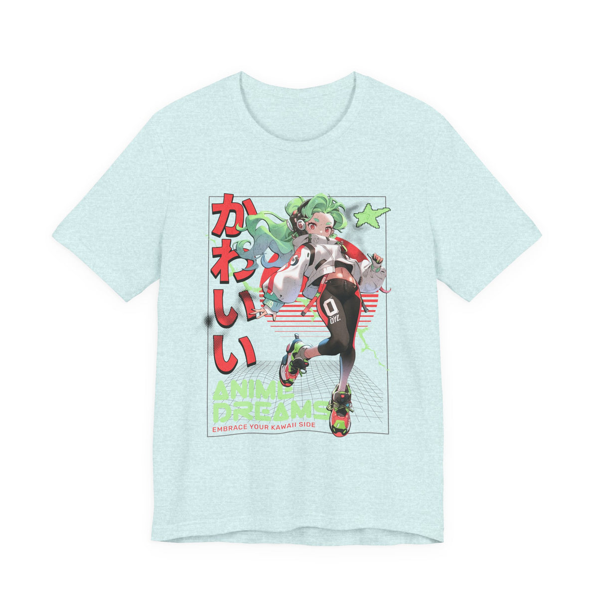 Anime Dreams Kawaii Tee — Neon Retro Anime Girl Graphic T-Shirt