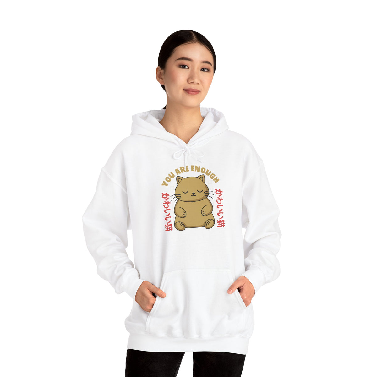 Hoodie — Cute 'You Are Enough' Kawaii Cat Comfort Hoodie