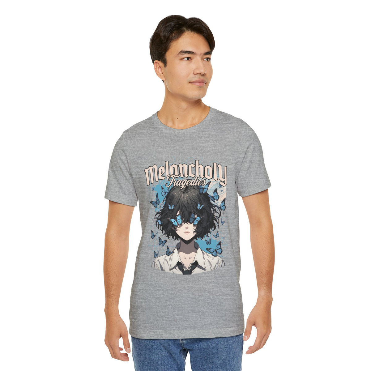 Melancholy Tragedia Anime Tee — Blue Butterflies Graphic T-Shirt
