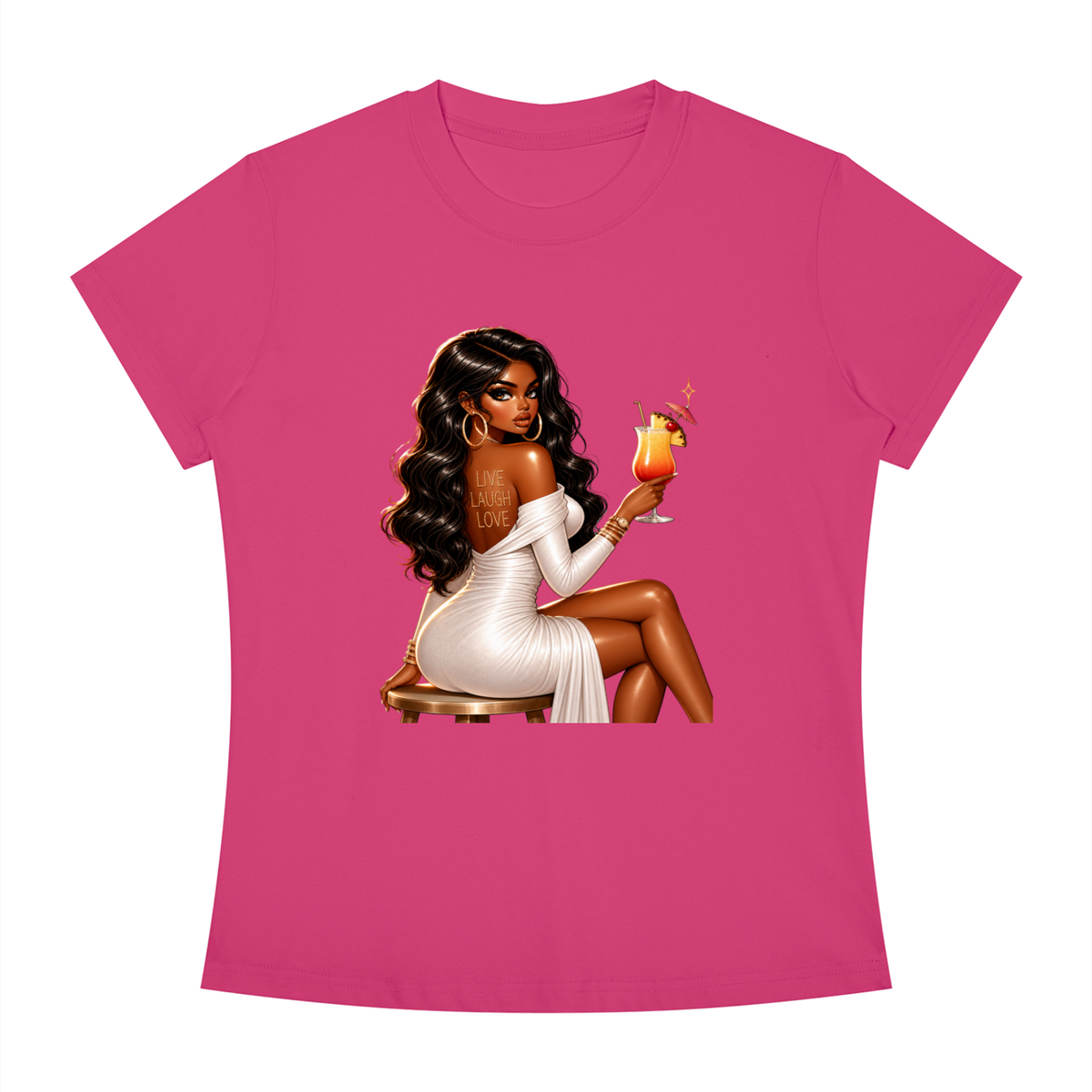 Glamorous Woman with Cocktail Women’s Slim-Fit Tee