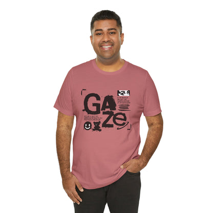 Gaze Typography Graphic Tee — Abstract Monochrome Text Art T-Shirt