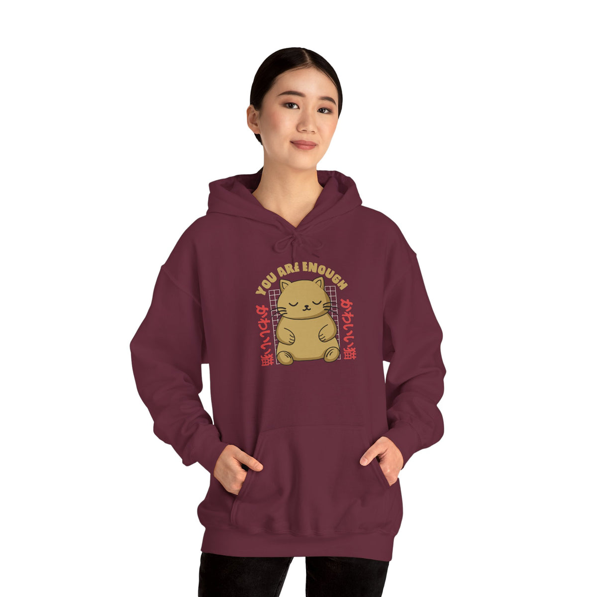 Hoodie — Cute 'You Are Enough' Kawaii Cat Comfort Hoodie