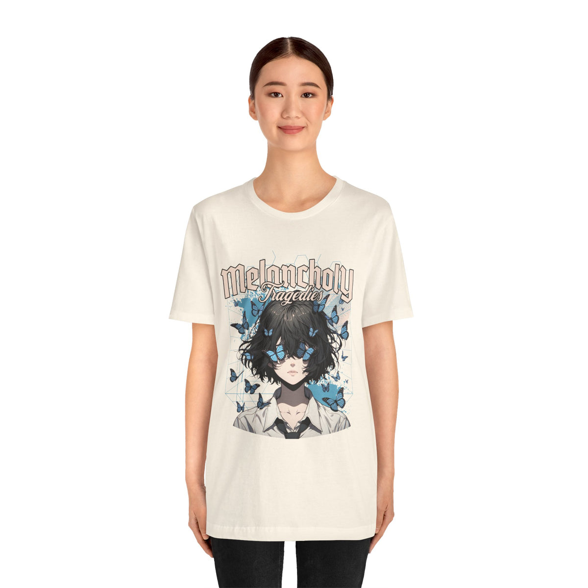 Melancholy Tragedia Anime Tee — Blue Butterflies Graphic T-Shirt