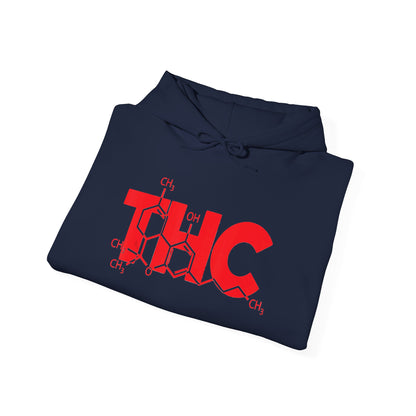 THC Molecule Hoodie – Red Chemistry Logo Cannabis Sweatshirt