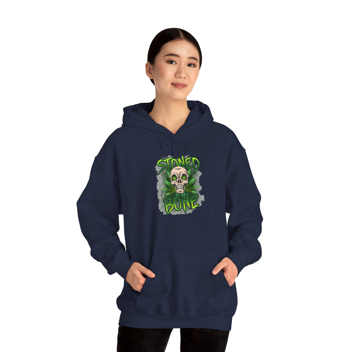 Skull 'Stoned Bone' Hoodie – Green Cannabis Skull Graphic Pullover