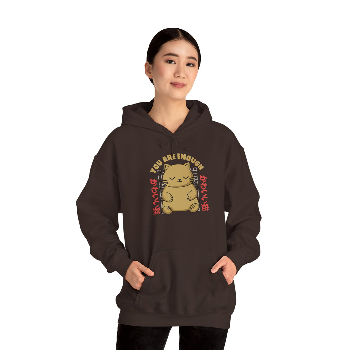 Hoodie — Cute 'You Are Enough' Kawaii Cat Comfort Hoodie