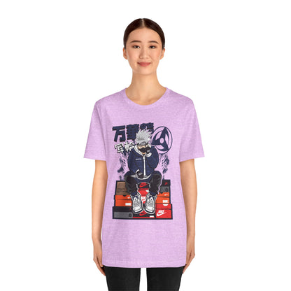 Anime Sneakerhead Tee — Sitting Character on Shoe Boxes with Japanese Text