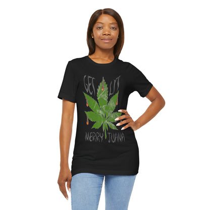 Merry Tijuana Cannabis Leaf Tee — 'Get Lit' Holiday Marijuana T-Shirt