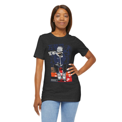 Anime Sneakerhead Tee — Sitting Character on Shoe Boxes with Japanese Text