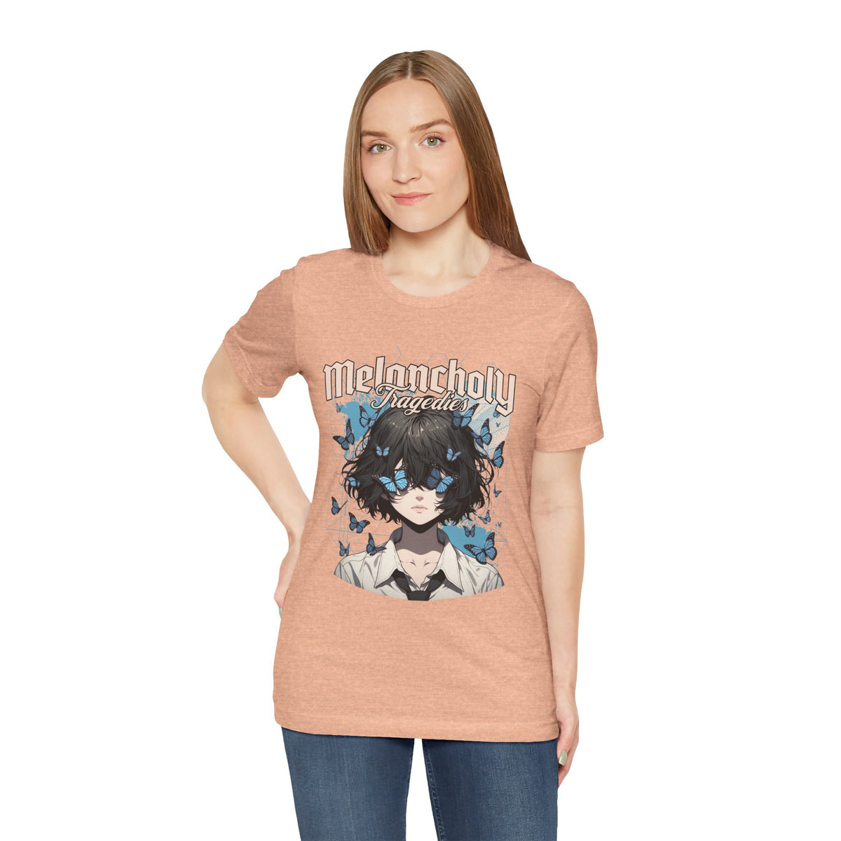 Melancholy Tragedia Anime Tee — Blue Butterflies Graphic T-Shirt