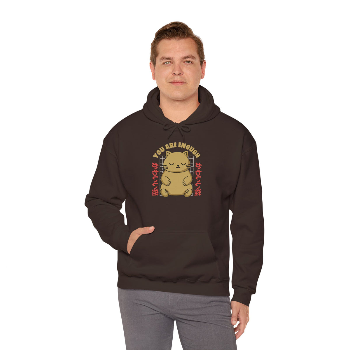 Hoodie — Cute 'You Are Enough' Kawaii Cat Comfort Hoodie
